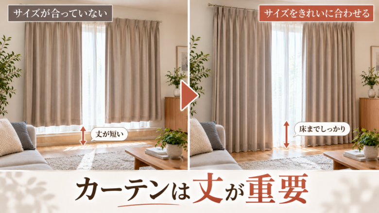カーテンの丈が短い場合と適正サイズの比較