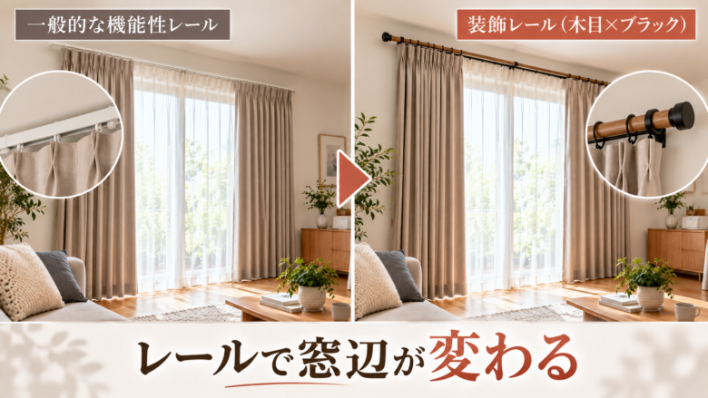 一般的なカーテンレールと装飾レールの比較