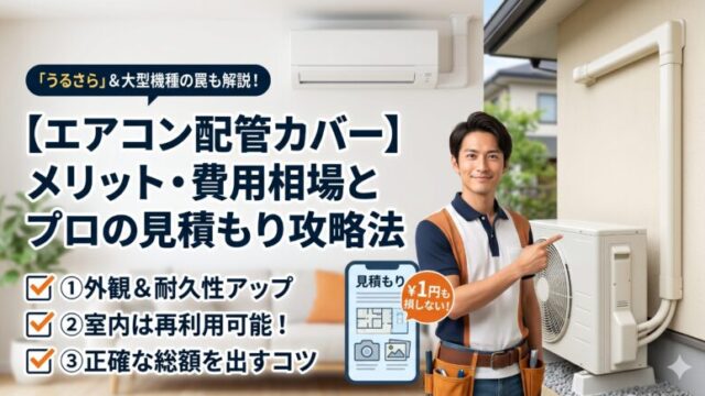 エアコン配管カバーのメリットや費用相場、見積もりのコツを解説するアイキャッチ画像