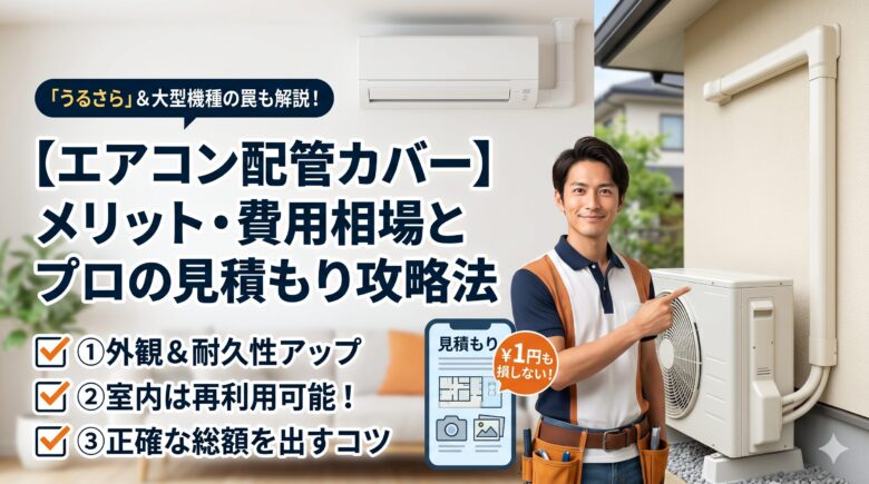 エアコン配管カバーのメリットや費用相場、見積もりのコツを解説するアイキャッチ画像