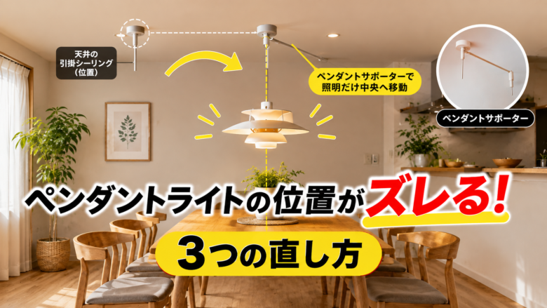 ダイニングのペンダントライトの位置ズレをペンダントサポーターで調整する方法