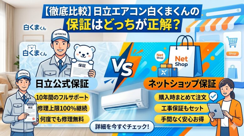 長期保証有り　2023年製　日立ルームエアコン 徹底比較】日立エアコン白くまくんの保証はどこが正解？公式 vs ネット