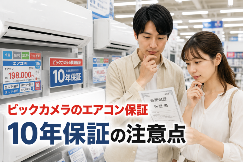 ビックカメラのエアコン10年保証の注意点を解説するイメージ