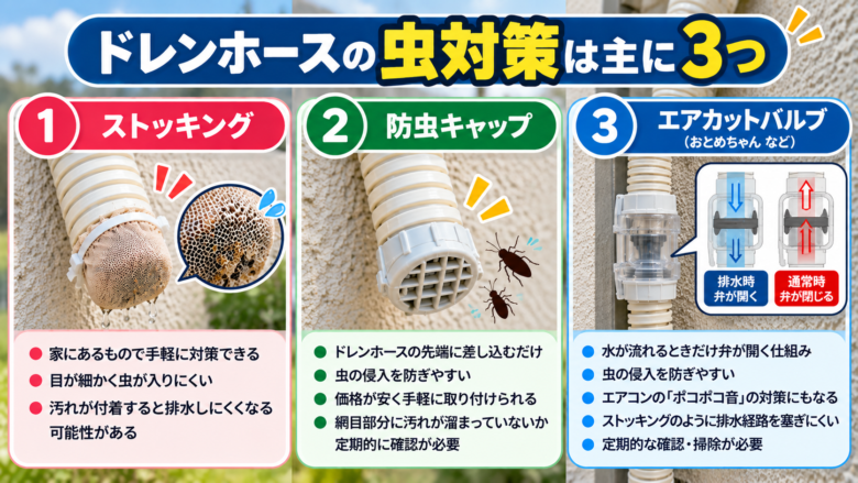 ドレンホースの虫対策3種類を比較