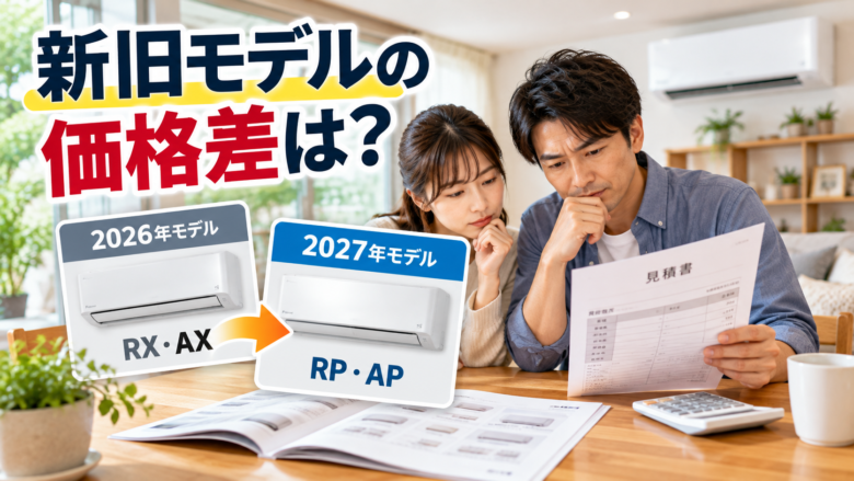ダイキン2026年RX・AXと2027年RP・APの価格差を比較するイメージ